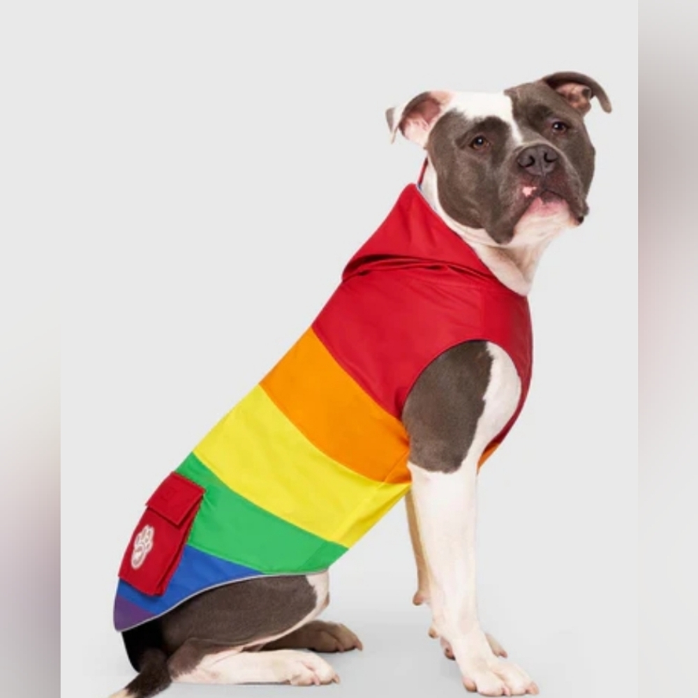 Canada Pooch Torrential Tracker Rainbow Raincoat Size 14"  NWT